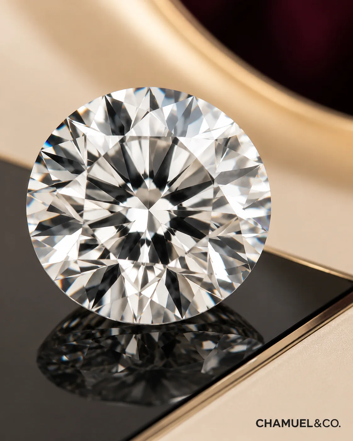 Diamond facet reflection close-up