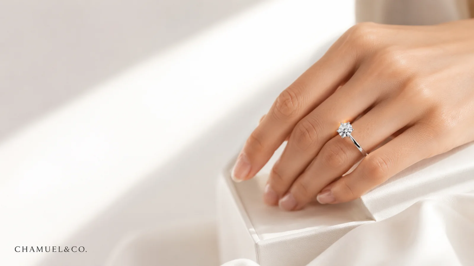 Engagement ring lifestyle image by Chamuel & Co.