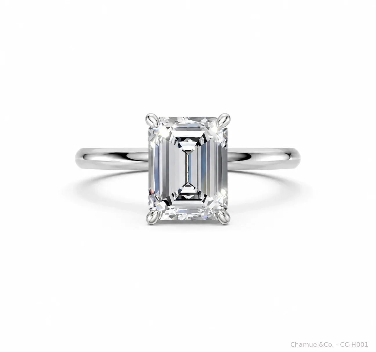 Emerald cut Heritage solitaire engagement ring in white gold
