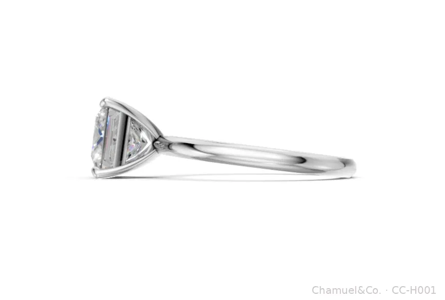 Princess cut Heritage solitaire side view in white gold