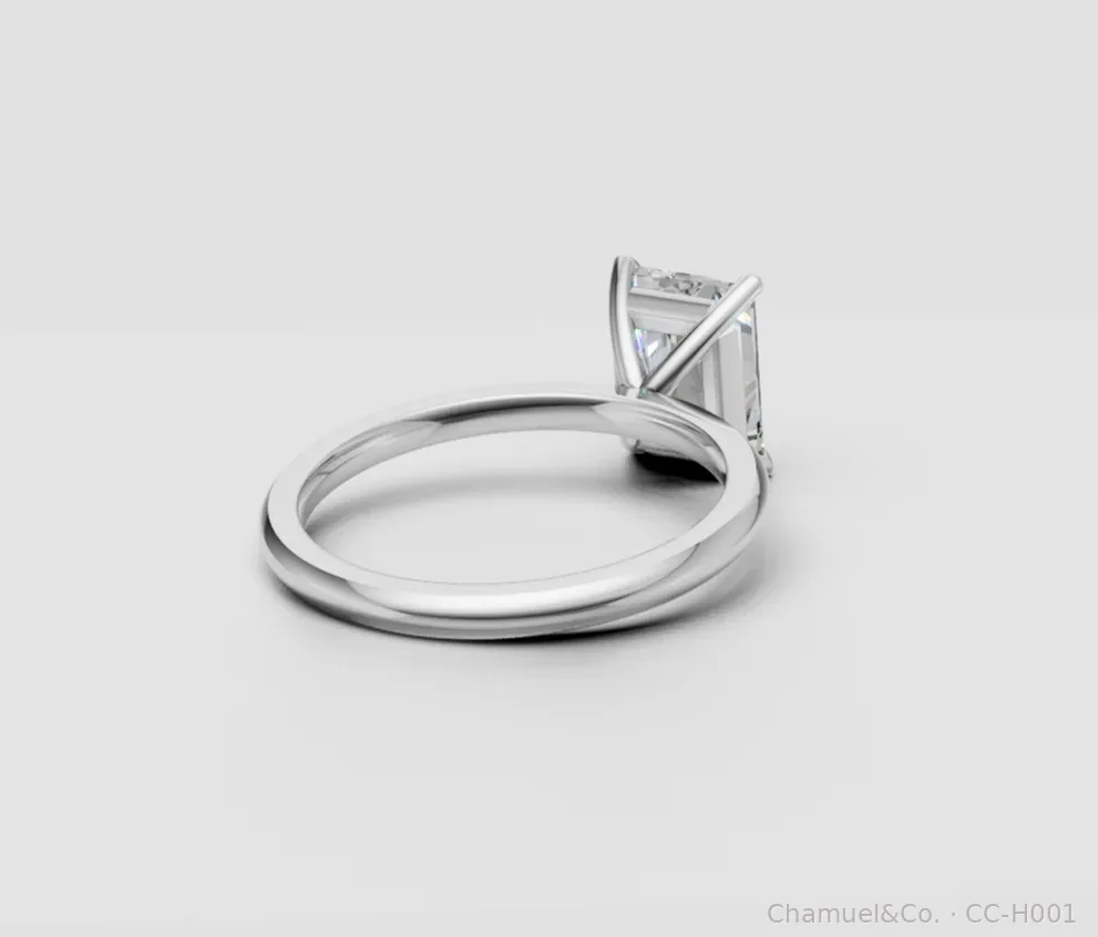 Radiant cut Heritage solitaire back view in white gold