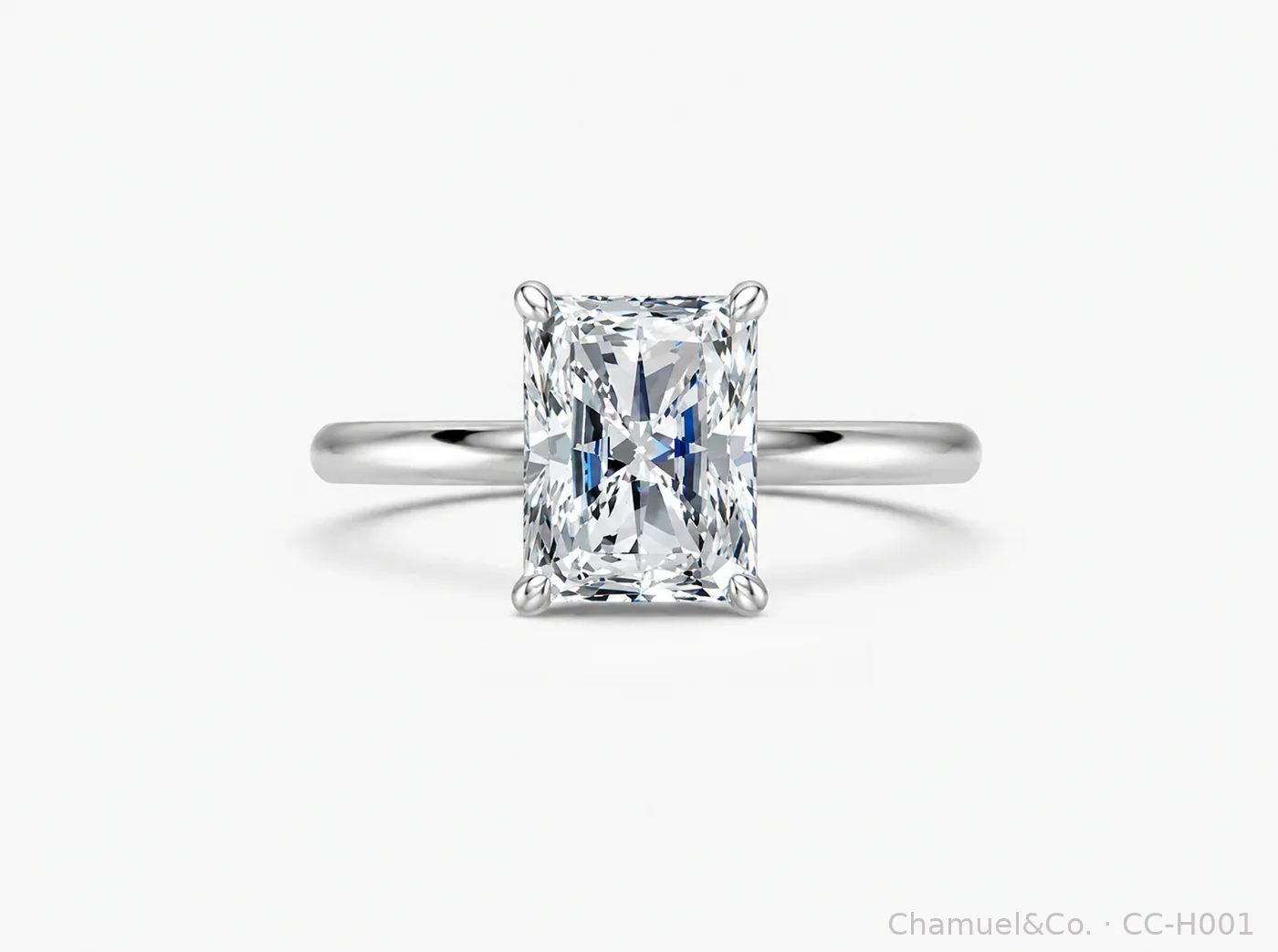 Radiant cut Heritage solitaire engagement ring in white gold