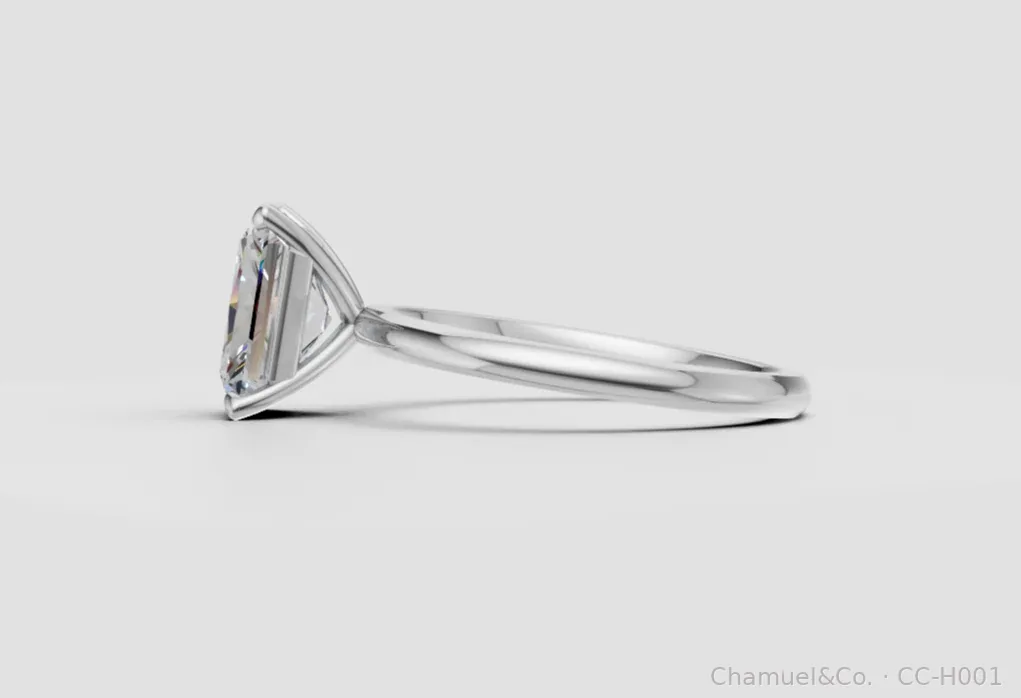 Radiant cut Heritage solitaire side view in white gold
